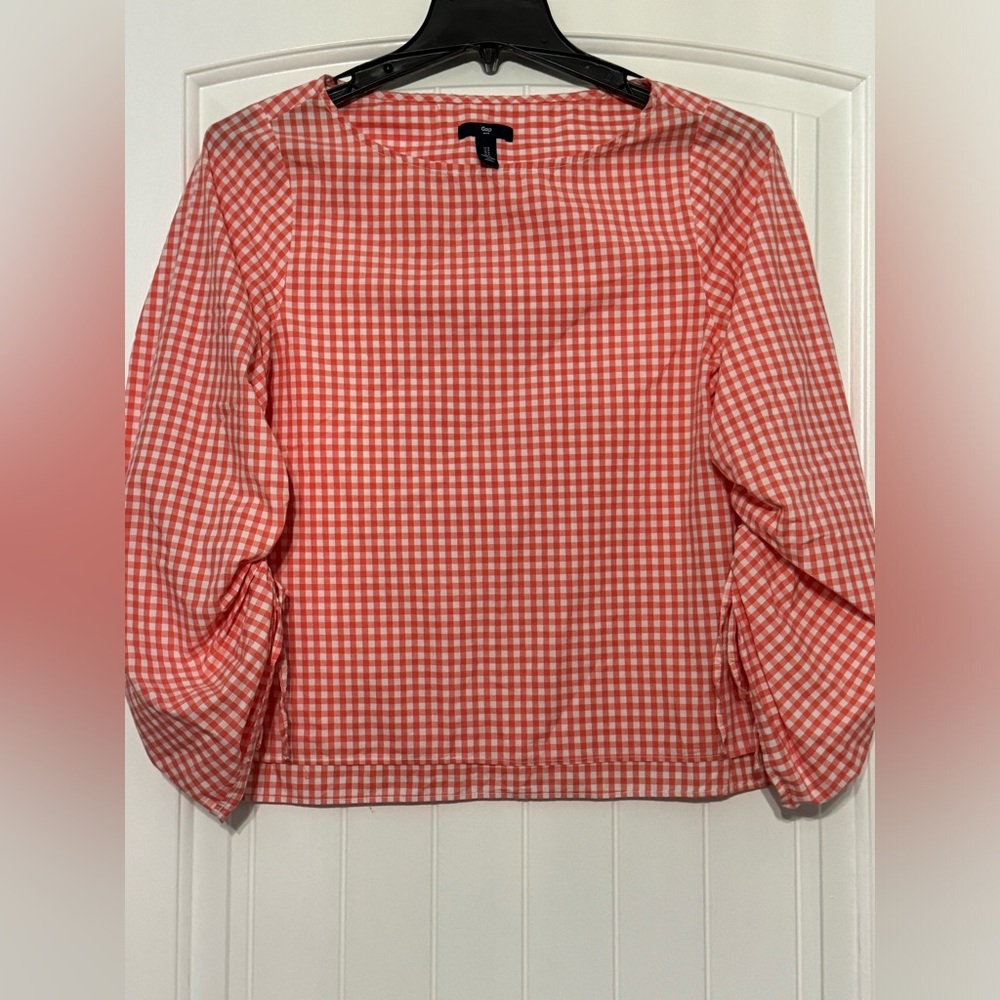 Gap Gingham Ruched Sleeve Top Small